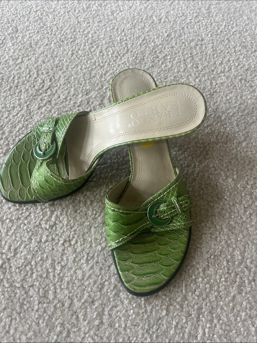 Franco Sarto Green Textured Slide Mules - Picture 3 of 5